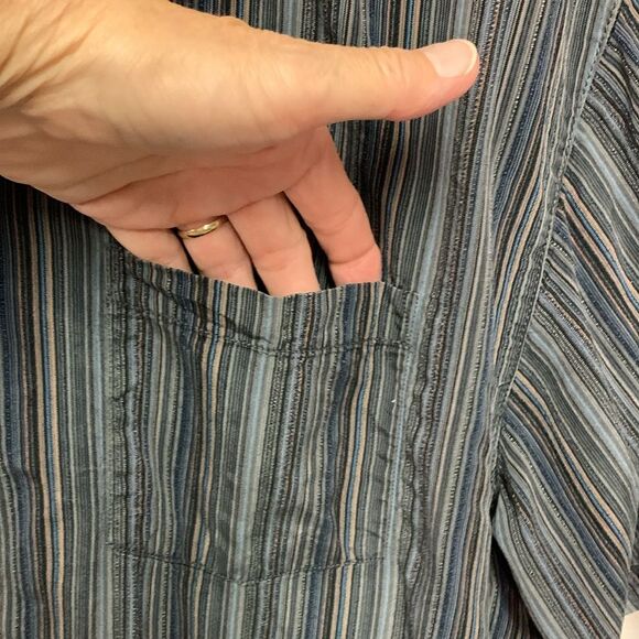 Tommy Bahama Blue Gray Stripe Silk Short Sleeve Button Front Hawaiian Shirt L - Picture 6 of 11